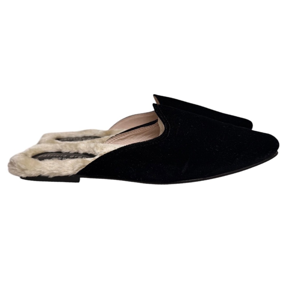 Patricia Green Charlotte Velvet Faux Fur Mule Slippers Black Women 8 Spain - Picture 4 of 14